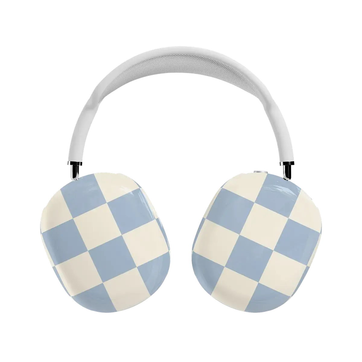 Preppy PBT Plastic Snap-On Hard Shell Case for AirPods Max Headphones - Light Blue Checkerboard Electronic Audio Accessory for Seaside Strolls, Secure Fit, Charging Compatibility, Headset Protection, Beach, Over Ear