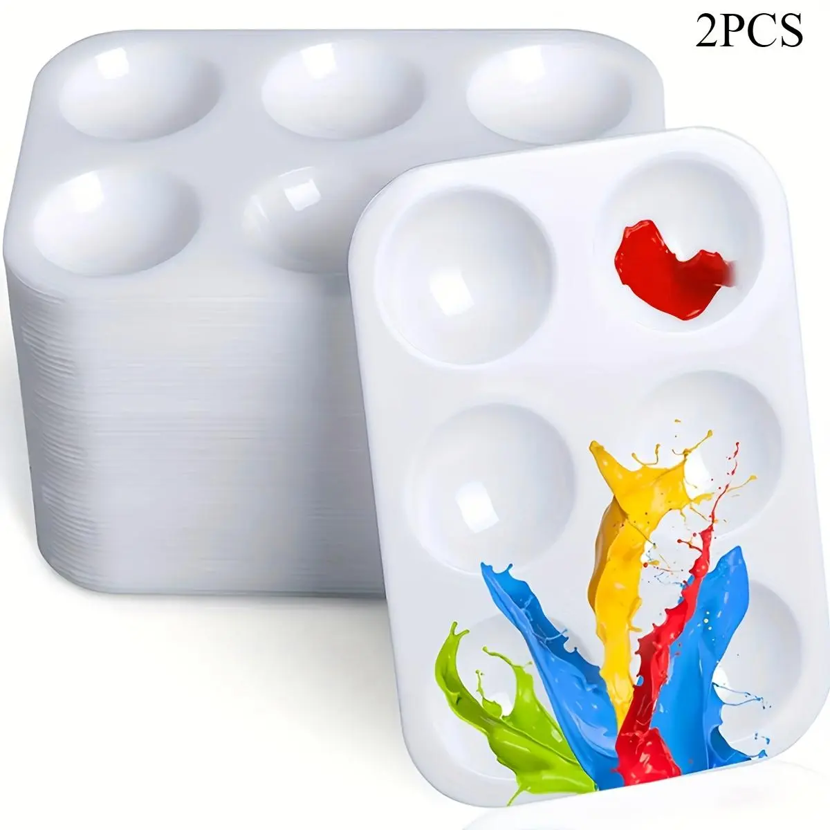 2pcs White Plastic Palette for Watercolor & Acrylic Paints - Artist'S Non-Stick Art Palette with Multiple Compartments for Mixing Colors, Ideal for Artists and Hobbyists, Palette for Painting