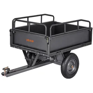 VEVOR Garden Utility Trailer, 10 Cu. Ft & 500lbs Capacity, ATV UTV Hauling Trailer, Tow Behind Steel Dump Cart with 14" Tires, Hand Pull or Foot Pedal, Heavy Duty Yard Trailers for Lawn Mower Tractor