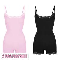 2pcs Playsuit(Black/Pink)
