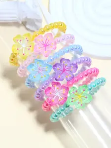6pcs/set Multicolor Acrylic Beaded Stackable Bracelet Set with Resin Flower Pendants, Girls' School Birthday Party Gift Accessory, Fashion Accessory