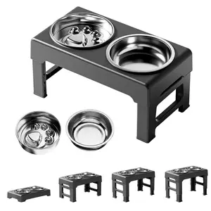 Elevated Adjustable Dog Bowls for Large Dogs, Stainless Steel Slow Feeder Dog Bowl with Height Adjustable Stand (21-27cm / 8.3-10.6'' ),17.1" Wide  Anti-Slip No-Spill Raised Pet Feeder for Neck Protection & Healthy Digestion