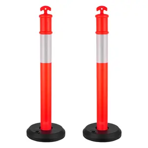 Two-Pack 48-Inch Traffic Delineator Posts With Fillable Bases For Traffic Safety Cones, Durable Outdoor Roadway Markers, Weather-Resistant Plastic Construction Zone Posts, Ideal For Parking Lots And Roadwork Sites