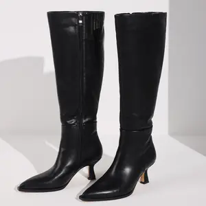 CELNEPHO Knee High Boots for Women Kitten Heels Pointed Toe Tall Boots with Side Zipper Perfect for Valentine Gifts Party Spring Dress Shoes