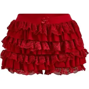 Women's Y2k Ruffle Shorts Lace Lolita Bloomers Elastic Waist Bow Front Shorts Micro Cute Black Womenswear Bottom Basic Minimalist Elegant Love