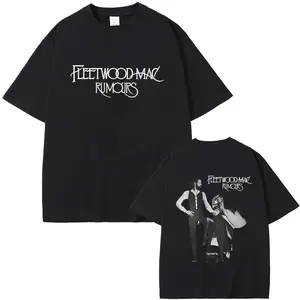 Fleetwood Mac Rumours Album T-Shirt, Front & Back Graphic Print Tee, Black & White Options, Unisex Casual Cotton Streetwear Tops for Rock Music Fans, Vintage Band Merchandise