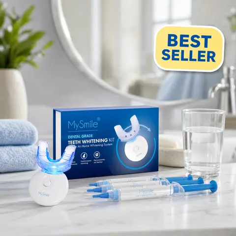 MySmile 10-Min Professional At-Home Teeth Whitening Kit with 5 LED Light, Long-Lasting Gel, Coffee & Wine Stain Remover for Sensitive Teeth