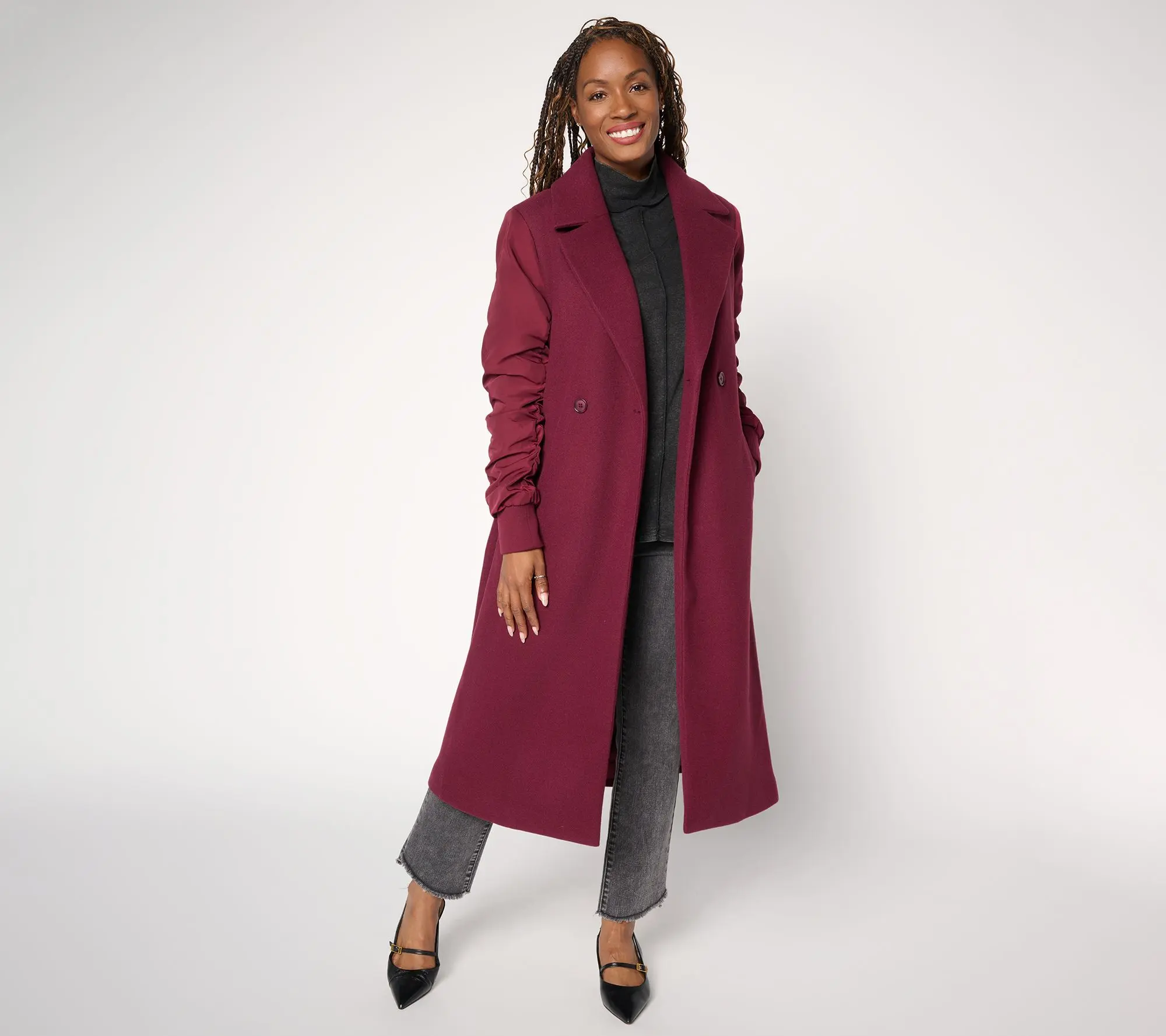 LOGO by Lori Goldstein Regular Ruched Sleeve Coat