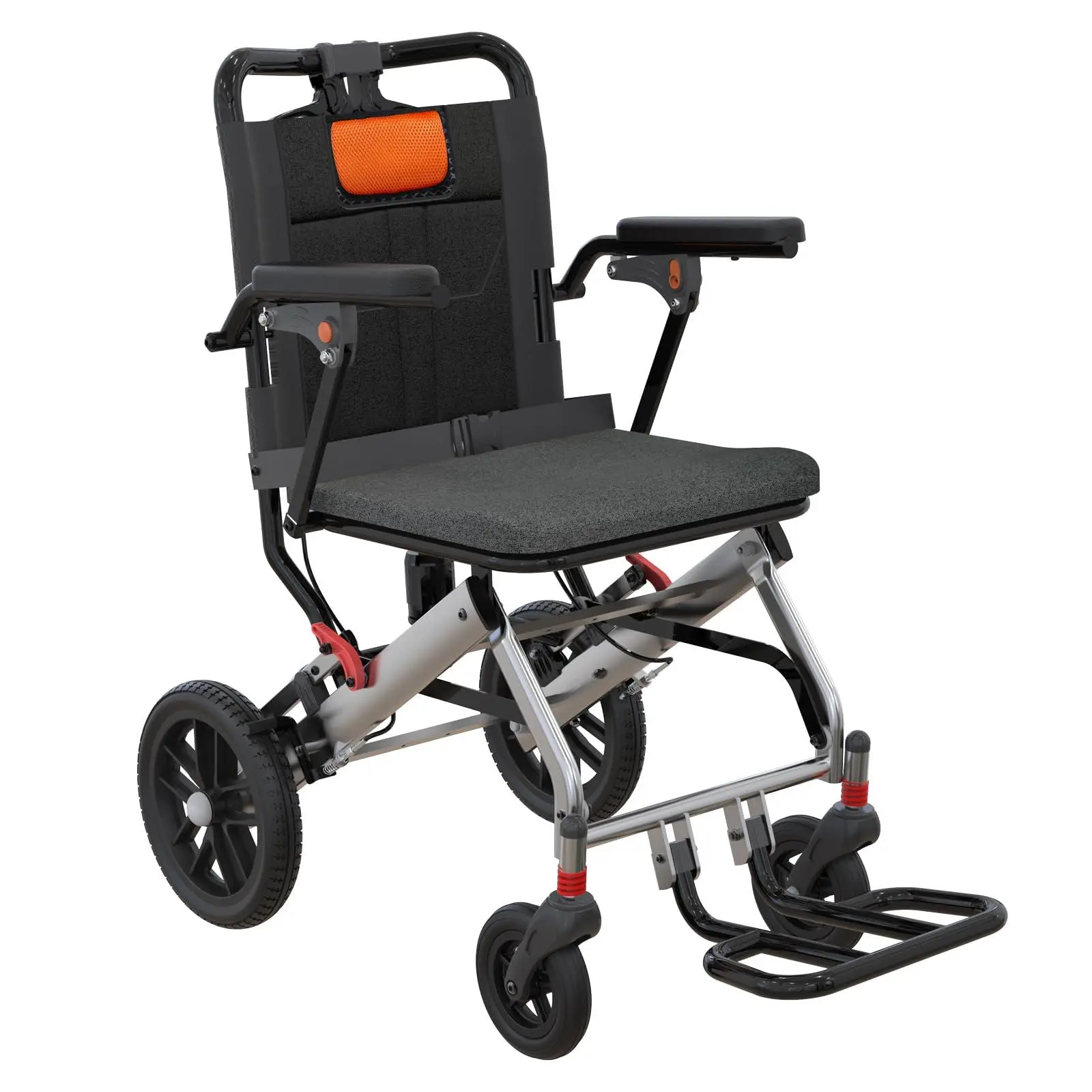 GARVEE Ultra Lightweight Elderly Transport Wheelchair Weighs Portable Lightweight Folding Transport Chair, with Locking Handbrake, Removable Flip Armrests, Swinging Footrests(Gray Orange)