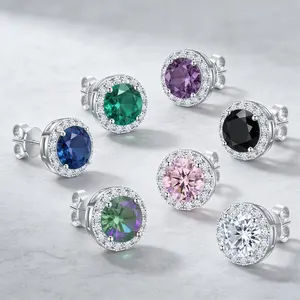 2026 Spring Pastel Collection 1Set(7PCS) Round Cut Sterling Silver Cubic Zirconia Stud Earrings for Women & Men | Diamond-Cut Center with Micro-Pave Halo | Hypoallergenic & Tarnish Resistant | Everyday Luxury Jewelry, Stud Earrings Filter