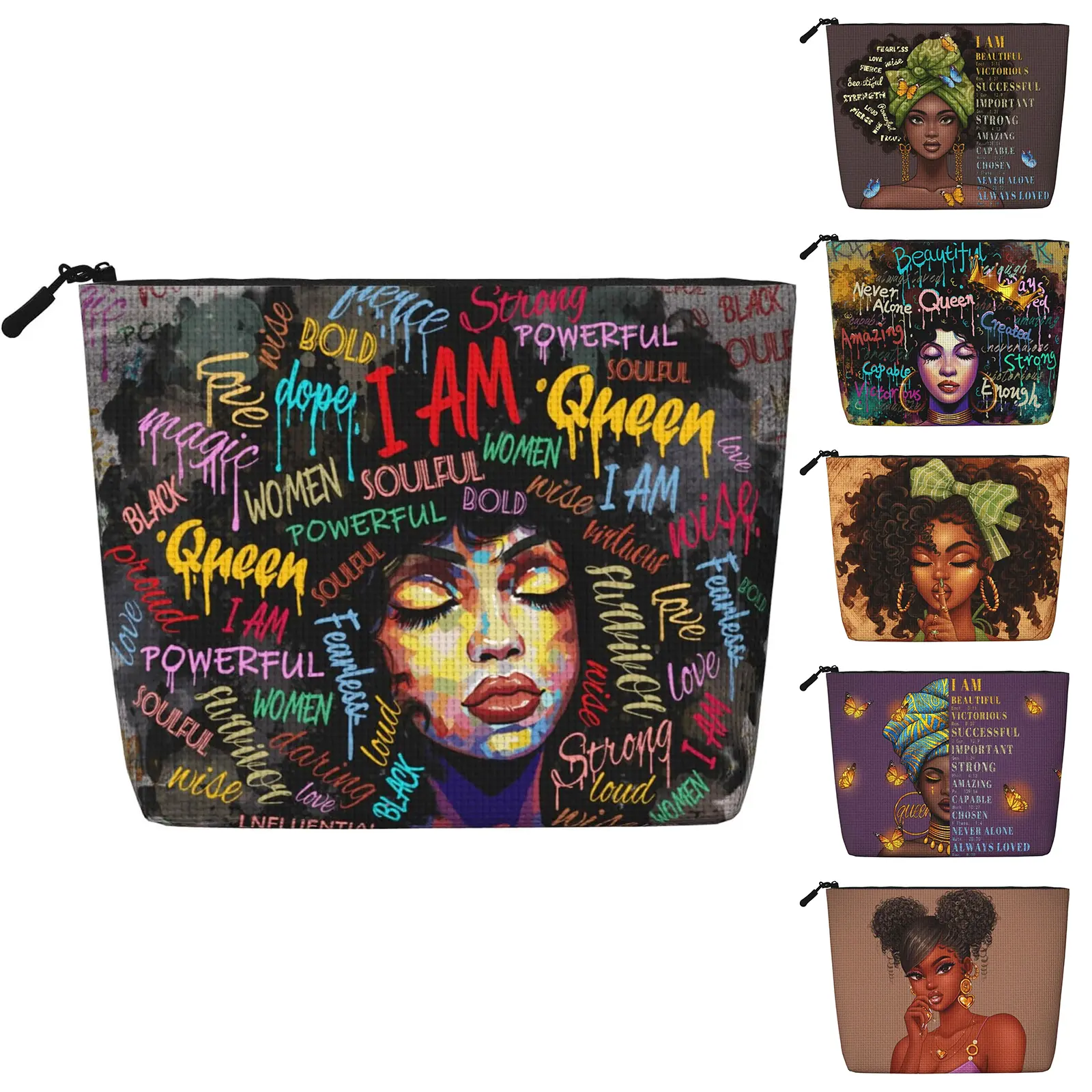 African American Women Makeup Bag for Purse Afro Black Cosmetic Bags for Women Inspirational Gift Black Girl Magic Cosmetics Pouch Travel Bag Cases for Toiletries Accessories Organizer