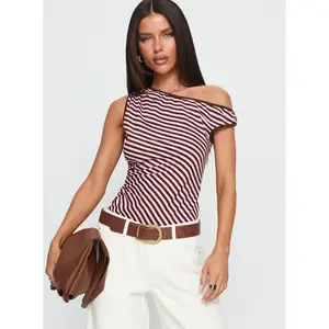 Ayviana One Shoulder Bodysuit Pink / Brown Stripe