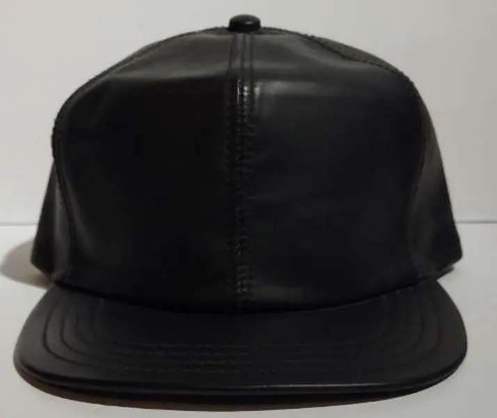 Wilsons Leather Experts Black Leather Cap Hat W/ Adjustable Strap Made in USA