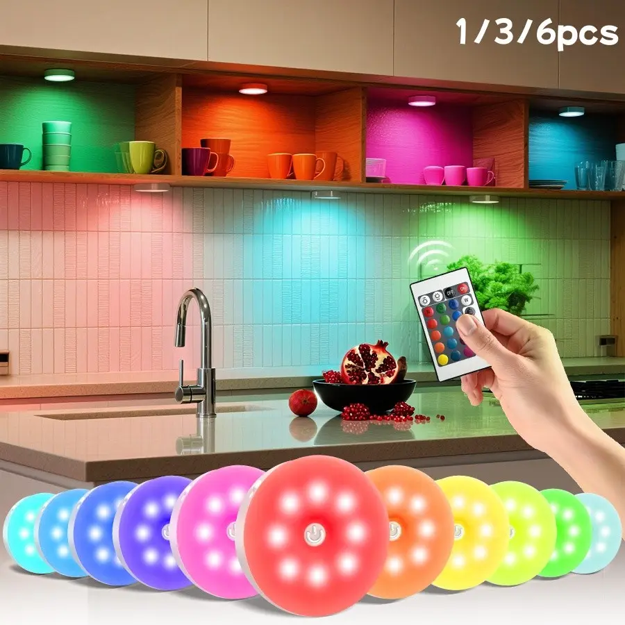 1/3/6-Pack Motion Sensor LED RGB Dimmable Nightlight, Illuminated Night Light, with Remote Control, Adjustable Brightness, Multiple Color Settings, USB Charging, Magnetic Mounting, Ideal for Bedrooms, Indoor Use, Ambient Lights, with Infrared Sensor