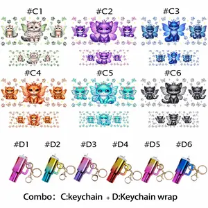 12-Piece Handcraft Set (gradient Mini Cup Keychains + UV DTF Cat Transfer Stickers), DIY Bag Decorations, Valentine's Day Gift