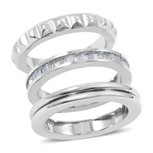 Cubic Zirconia Set of 3 Ring Stainless Steel Size 5.0