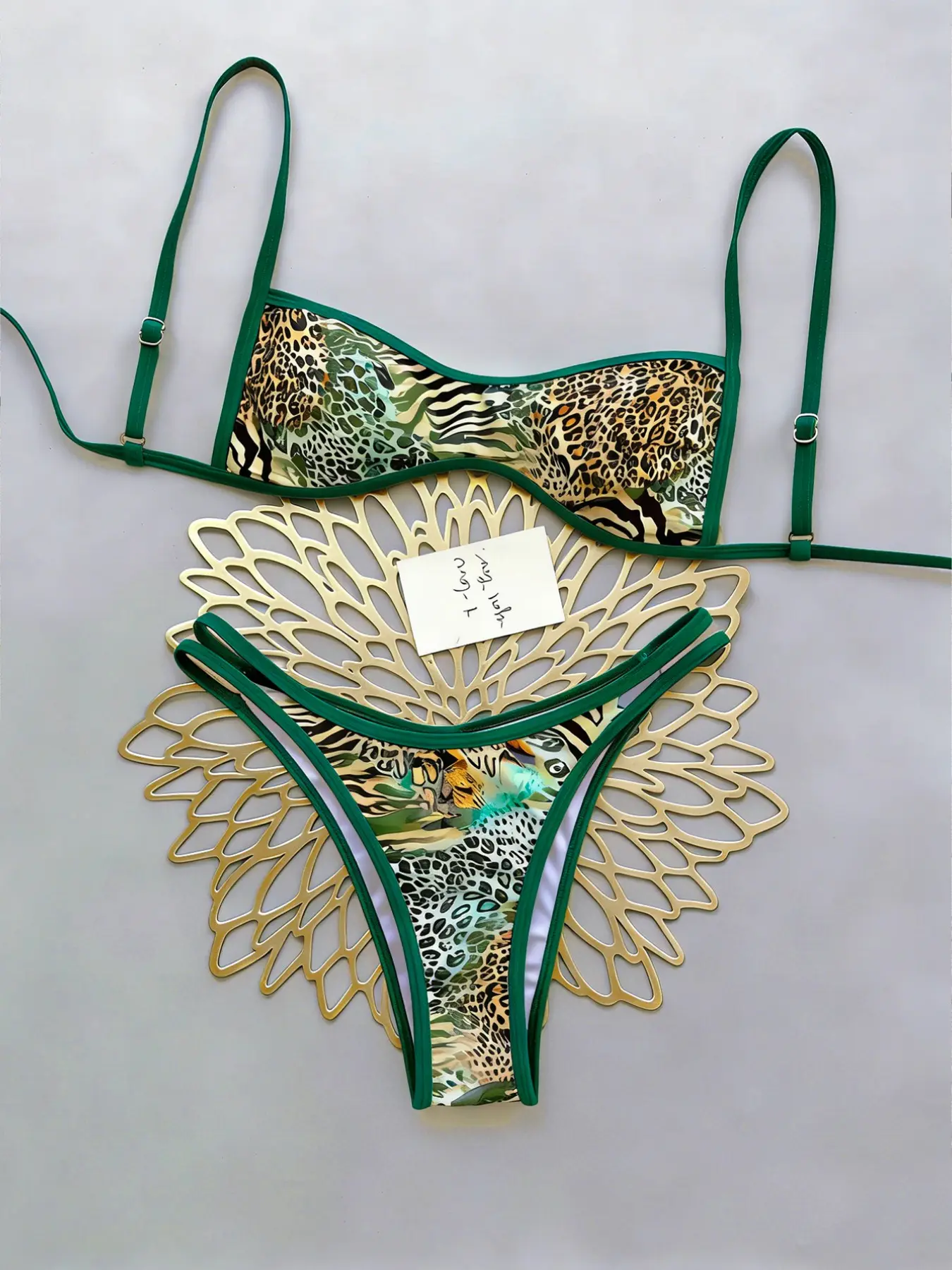 New Split Bikini Set, Bikini Swimwear Set, Halter Bikini Top, Leopard Print, Halter Neck Triangle Cup, Adjustable Straps, High Cut Shorts, All Seasons