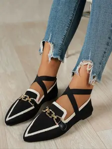 Women's Elegant Pointed-Toe Flat Shoes, Buckle Decor, Casual Fashion Sneakers, Comfortable Non-Slip, Large Size Available, Flats Shoes Women