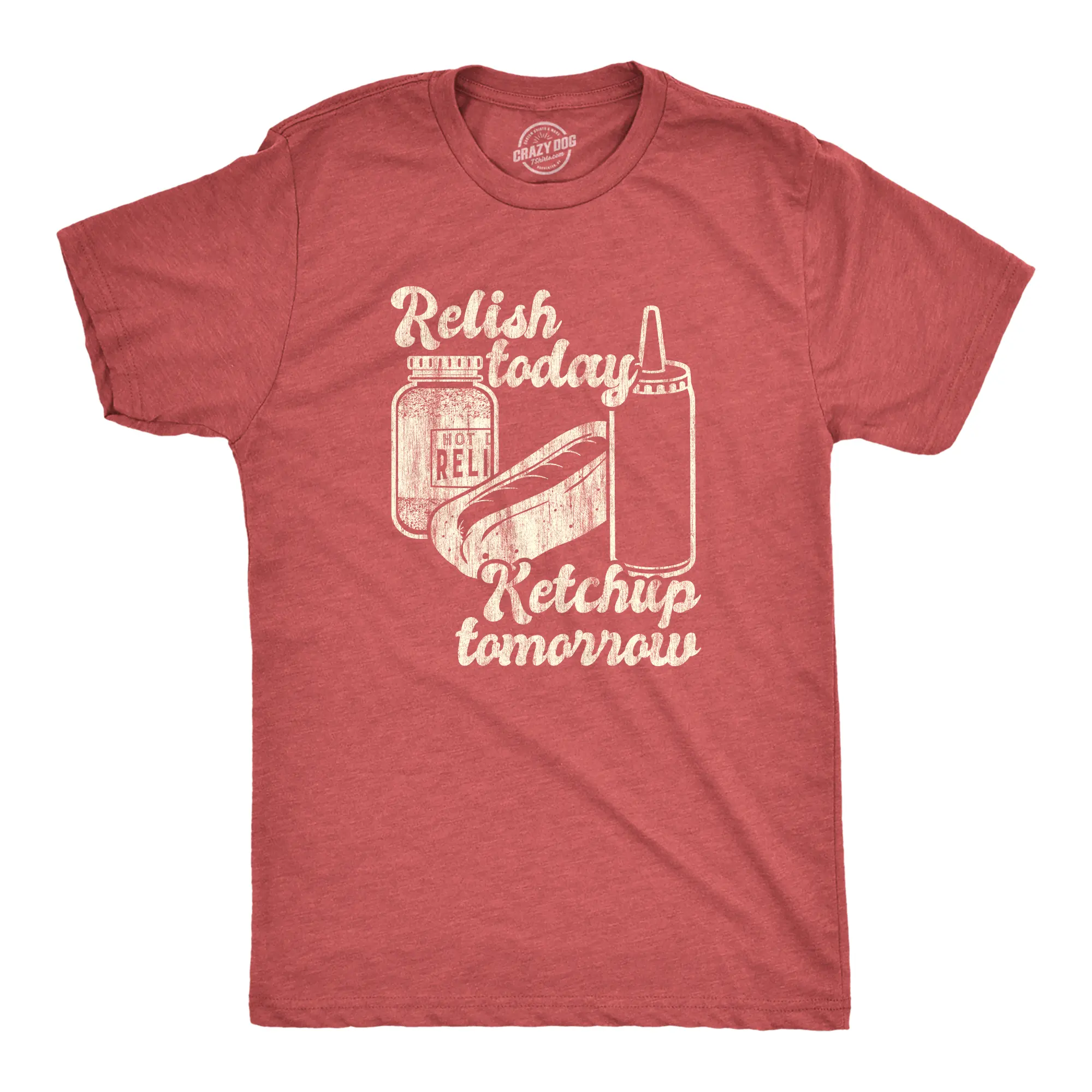 Mens Relish Today Ketchup Tomorrow T Shirt Funny Hot Dog Condiments Graphic Tee Mens Funny T Shirts Cool Vintage Fashion T-Shirt Gift Classic Menswear Motivational Apparel for Men Funny Food Short Sleeve Red
