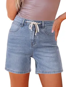 luvamia Jean Shorts for Women High Waisted Trendy Drawstring Stretchy Denim Shorts Summer Casual Jorts with Pockets