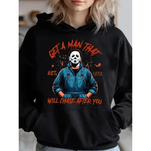 Spooky Halloween Horror Movie Character Hoodie Cozy Pullover For Casual Wear And Sports