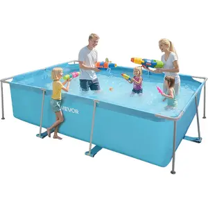 VEVOR Frame Above Ground Swimming Pool, 118 x 78 x 30 in Rectangular Steel Metal Frame, Large Rectangle Outdoor Backyard Family Pool, Easy to Assemble Rust-Resistant, 1046 Gallon Water Capacity, Blue