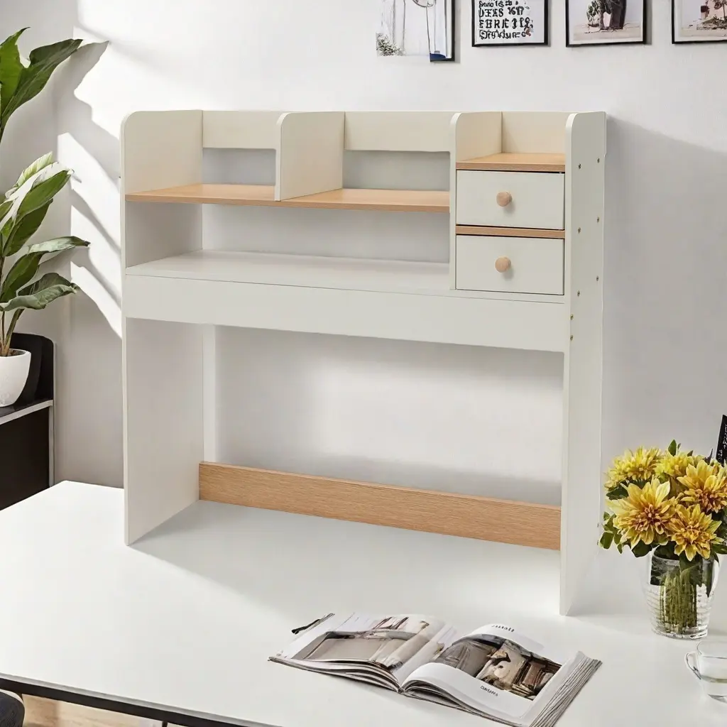 CNCEST Modern Tabletop-Mounted Desk Hutch Shelf - Commercial Office Furniture, 2 Drawers, Work Organizer, File Holder, Book Holder, Environmentally Friendly with Ample Storage Space, for Office Supplies, Schools, Exquisite Gift (22.05 lbs)