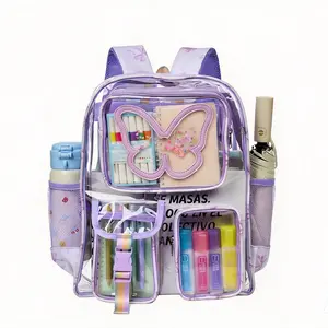 Dakimoe Clear Backpack Butterfly Heavy Duty Transparent Bookbag Teen Girlish Cute Bag Large Capacity See Through Backpacks Stadium Approved Daypack for Middle School College Sport/Travel