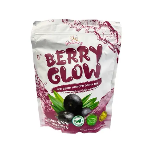 Glowming BERRY GLOW Berry Powder Drink Mix – With Marine Collagen, Glutathione, L-Carnitine, Mangosteen & Chia Seeds – Sweetened with Stevia • 45 Calories • 10 Sachets x 20g