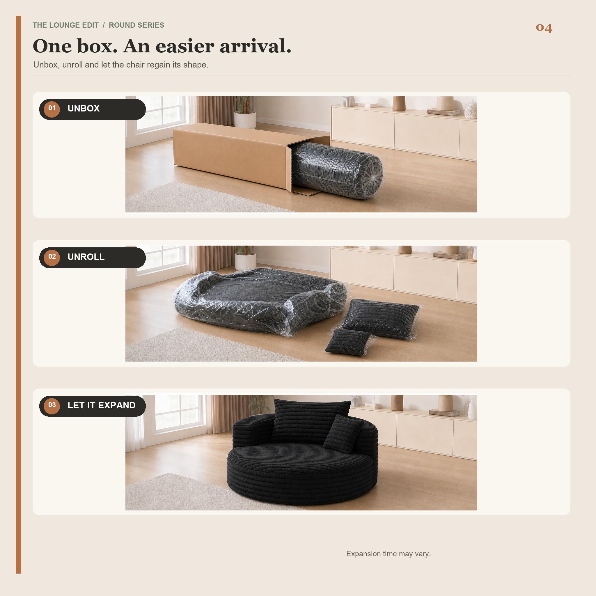 50in Round Lounge Chair Sofa, No-Assembly Compressed Cloud Floor Couch with Deep Seat, Soft corduroy, Backrest & Throw Pillows for Adults, Bedroom and Apartment 50in Round Lounge Chair Sofa, No-Assembly Compressed Cloud Floor Couch with Deep Seat, Soft corduroy, Backrest & Throw Pillows for Adults, Bedroom and Apartment
