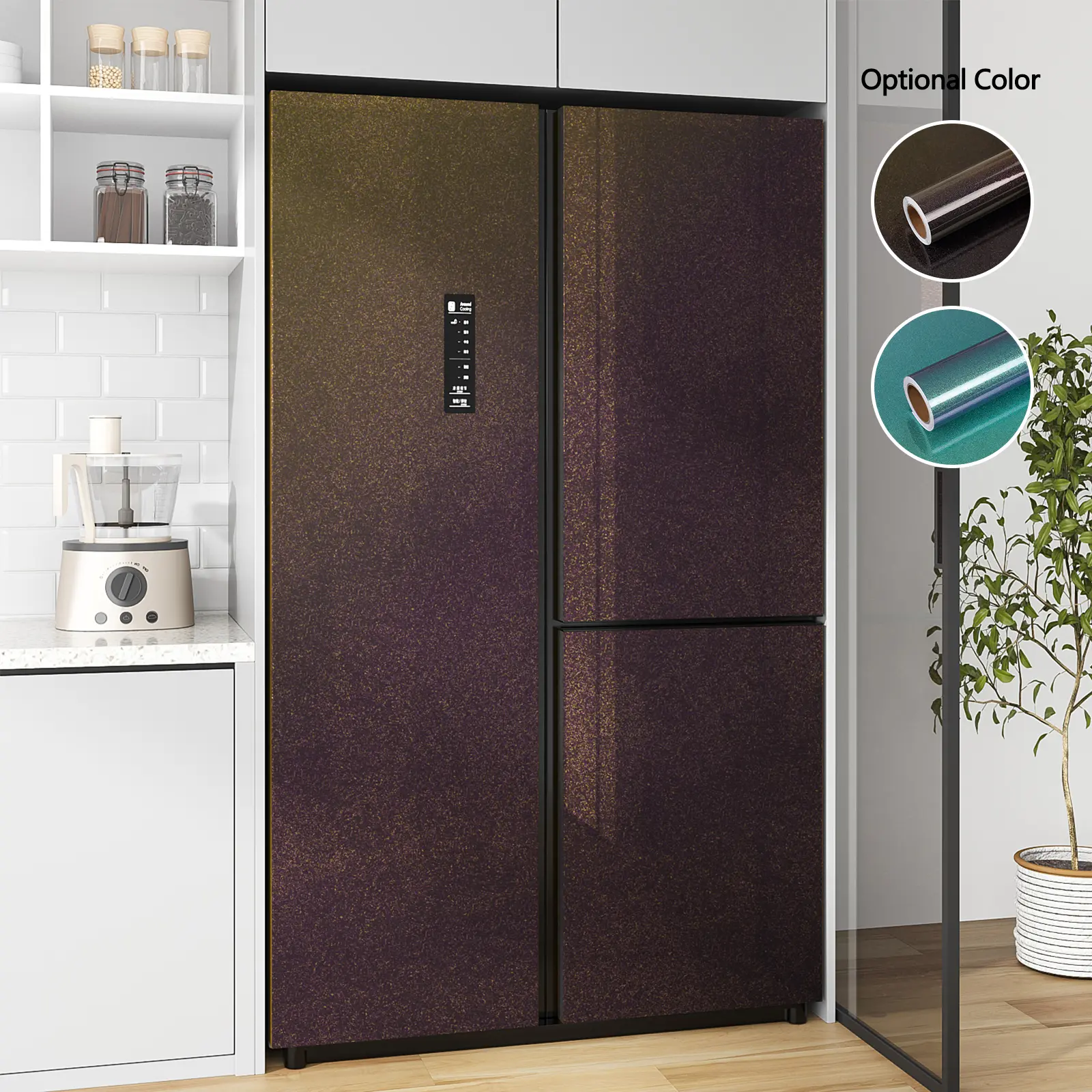 VEELIKE Glitter Renter-Friendly Peel and Stick Wallpaper, 15.7in x 118in Self-Adhesive Waterproof Gloss Metallic Vinyl Wrap for Bedroom Accent Wall Quick Renovation, Purple/Teal Shimmer Contact Paper for Cabinets
