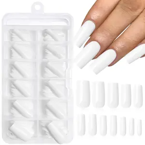120 Pcs Square Press on Nails Medium Long Ballerina Fake Nail Full Cover Artificial Detachable False Nail Art Square Fingernails for Beginner Women and Girls Manicure(White) False Nail Tips