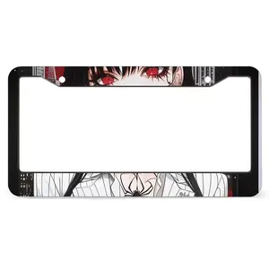 Anime Girl License Plate Frame, Red Eyes Manga Car Tag Holder, Gothic Anime JDM Auto Accessories, Waifu Car Decor Gift for Weebs