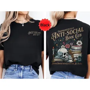 Women'S Casual Loose Fit T-Shirt with Unapologetically Anti-Social Club Graphic Print - Round Neck, Short Sleeve, Commuter Style, 100% Cotton Casual Wear Relaxed Fit Shirt, Machine Washable Casual Top