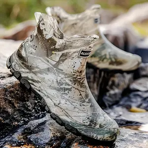 Men's Camo Waterproof Rain Boots - Durable, Slip-Resistant Short Ankle Boots for Outdoor Work, Fishing, and Gardening with Reinforced Rubber Sole and Pull Tab Design, Gardening Footwear | Camouflage Footwear | Slipresistant Footwear Boy Walking Shoes