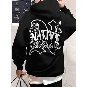 Men'S Native Pride Graphic Hoodie - Brown Pullover Sweatshirt with Front Pocket, Cozy Fall/Winter Hooded Sweatshirt for Everyday & Formal Wear - Native American Heritage Apparel, Comfortable Fit, Casual Wear, Streetwear Fashion,Christmas Gift  Long Sleeve