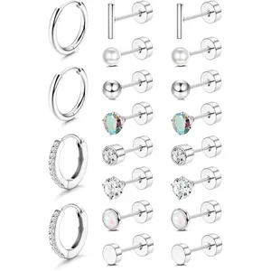 YADOCA Hypoallergenic Earrings for Sensitive Ears-20G Flat Back Earrings for Women Men-Small Surgical Steel Stud Earrings Huggie Hoop Cartilage Nap Earring Sets