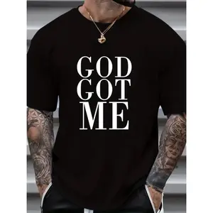 Men's 100% Cotton God Got Me Graphic T-Shirts - Short Sleeve, Round Neck, Loose Soft Durable Fabric, Stylish Casual Streetwear Summer Top, 1pc