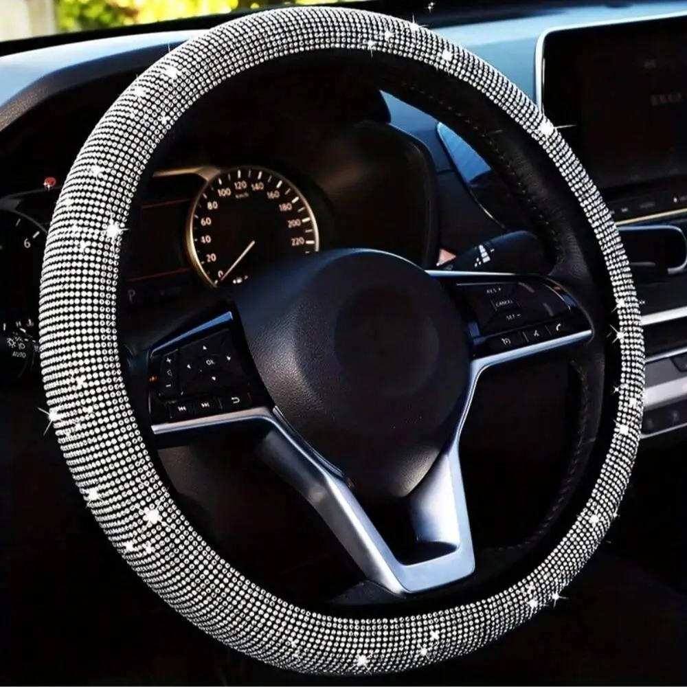 Rhinestone Decor Car Steering Wheel Cover, Bling Car Steering Wheel Cover, Universal Car Interior Decoration Accessories for Women