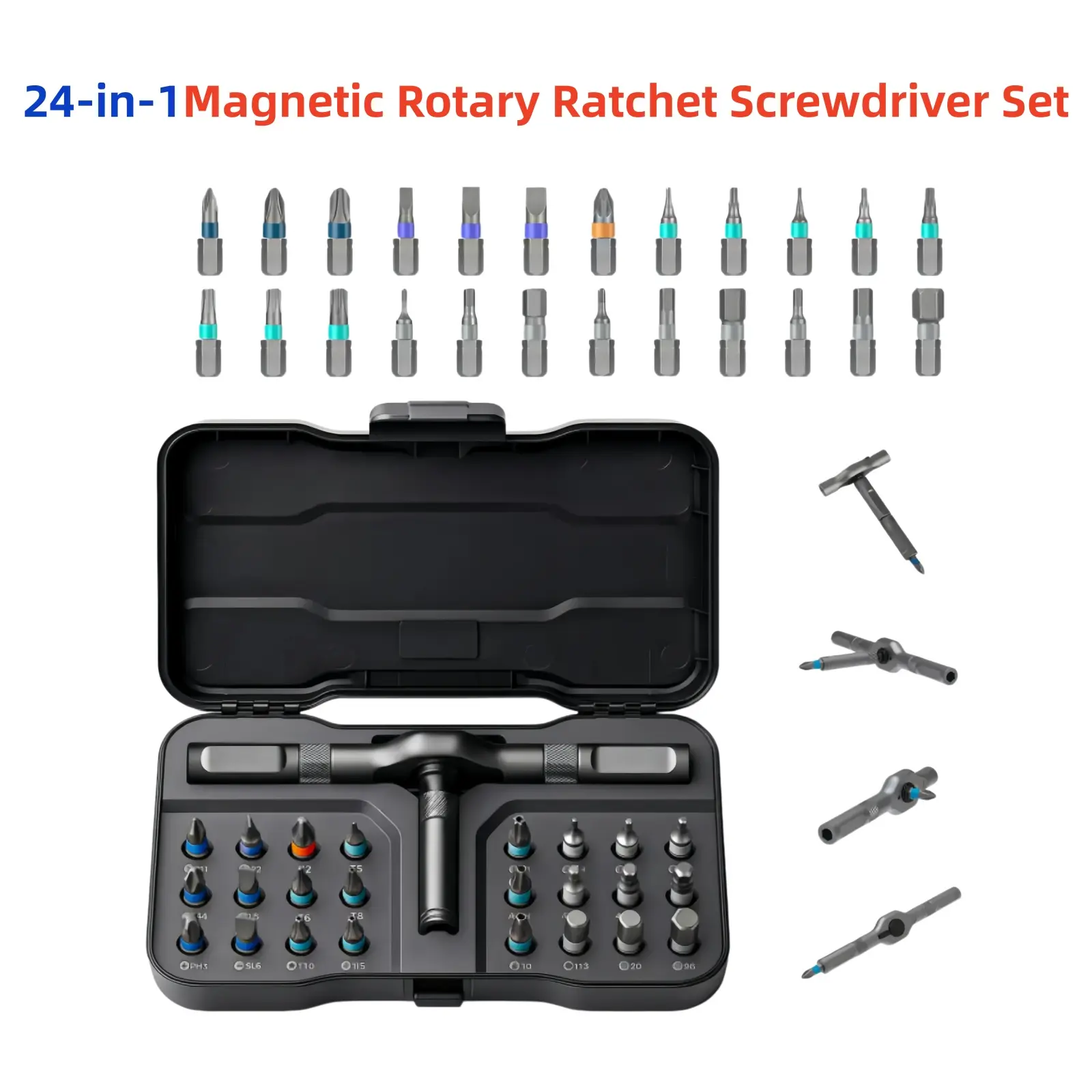 24-in-1 Portable Magnetic Rotary Ratchet Screwdriver Set | Multi-function Repair Tool with Detachable Handle for DIY & Professional Use. Home Repair Tool Box,  Magnetic Precision Screwdriver, metal handle,mini multi-purpose screwdriver kit.
