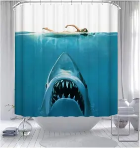 Ocean-Themed Shark Whale Shower Curtain Waterproof Bathroom Decorative Shower Curtain Simple Stylish with Hooks 72x72 inches.