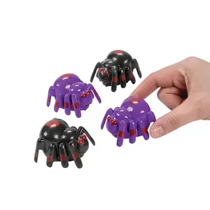 2" x 1 1/2" Mini Halloween Black & Purple Plastic Spider Pull-Back Toys - 12 Pc.