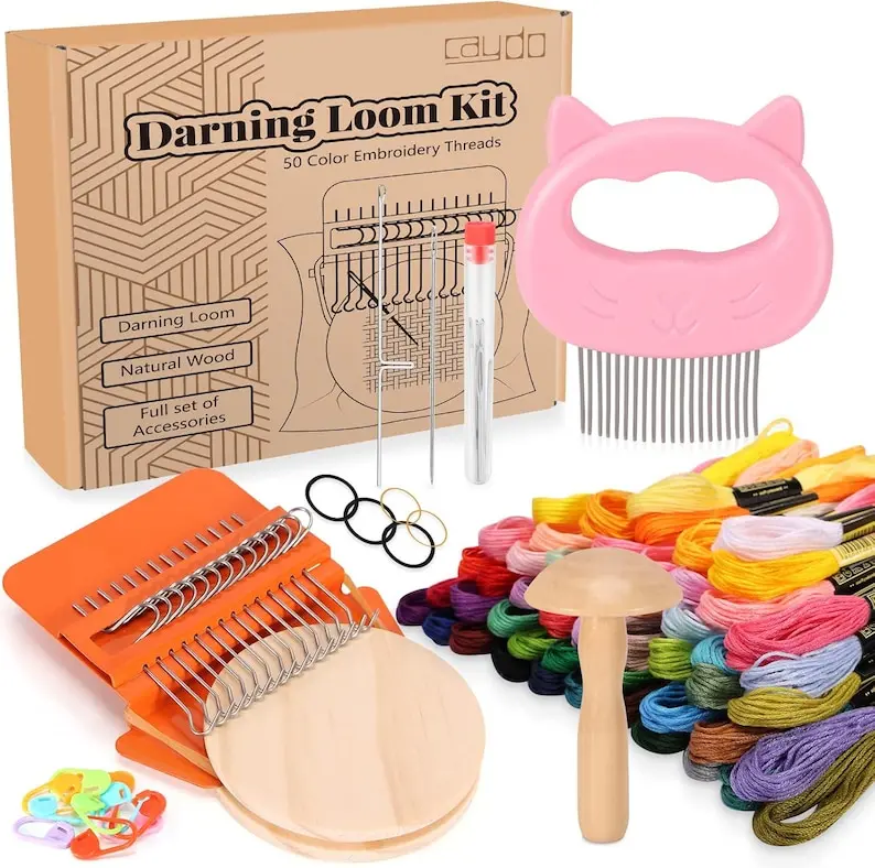 Speedweve Mini Darning Loom Kit with 50 Color Threads, Sock Darning Mushroom Egg, Clothes Repair Tool for Jeans, Socks and DIY Mending