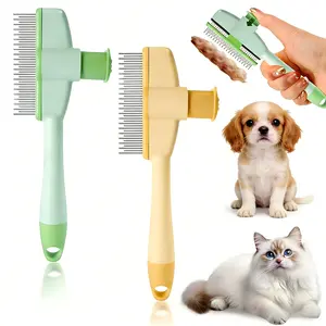 2-Pack Pet Hair Removal Comb with Release Button for Cats & Dogs - Grooming Brush for Short/Long Hair Green & Yellow