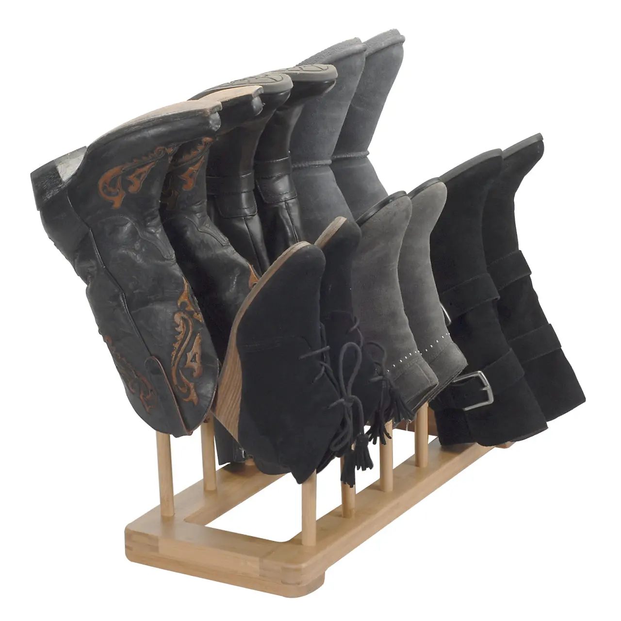 Bamboo Boot Rack | 2-Tier Standing Organizer for Tall Riding & Cowboy Boots