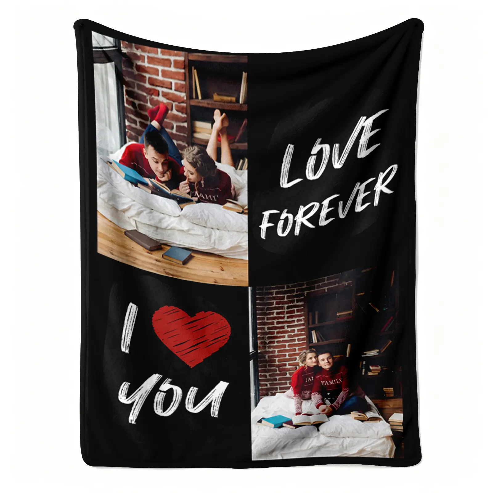 Custom Photo Love Forever Flannel Blanket, Personalized I Love You Couple Collage Pattern Soft Warm Throw, Cozy Nap Blanket for Sofa Couch Bed, Customized Romantic Gift for Lover Him Her, Anniversary Valentine's Day Birthday Gift