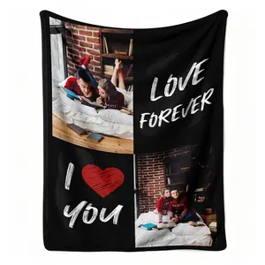 Custom Photo Love Forever Flannel Blanket, Personalized I Love You Couple Collage Pattern Soft Warm Throw, Cozy Nap Blanket for Sofa Couch Bed, Customized Romantic Gift for Lover Him Her, Anniversary Valentine's Day Birthday Gift
