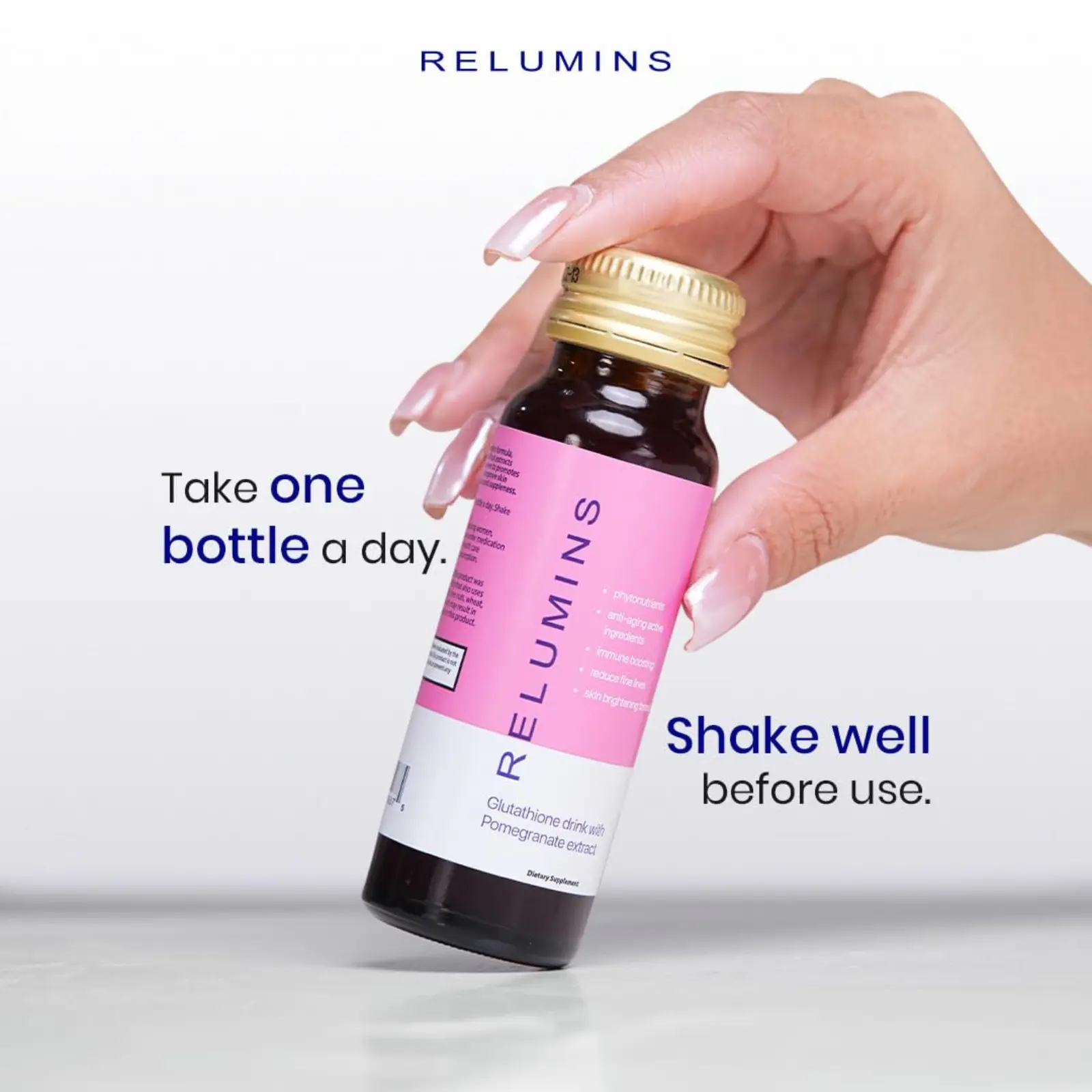 glutathione immune booster shot Relumins Glutathione Hydration Shots - Post-Summer Skin Recovery & Cold Weather Hydration - Collagen-Boosting Antioxidant Drink for Radiant, Firm Skin - Pomegranate Flavor – 10 Bottles