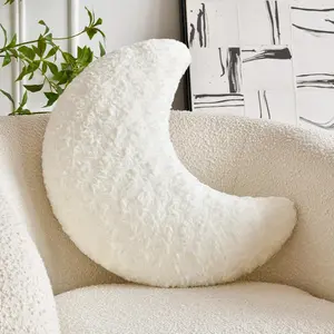 Moon Shaped Pillow with Soft Faux Fur for Couch Bed Sofa, Cute Half Moon Decor Pillow for Bedroom Living Room, 14.9 Inches White