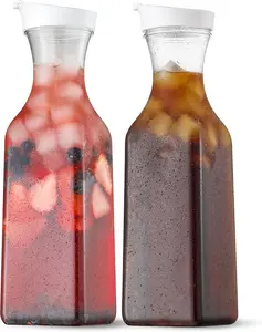 50 oz (approximately 1.4 kg) water bottle with lid, 2 square base containers, transparent plastic water bottle, suitable for iced tea, fruit juice, beverages, milk, cold brewing - hand washable only